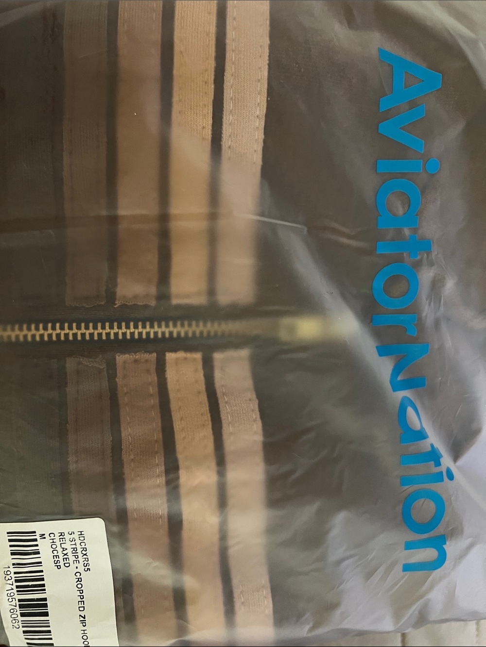 Aviator Nation 5 Stripe Cropped Zip Hoodie Chocolate Espresso Size M NWT - Picture 9 of 9